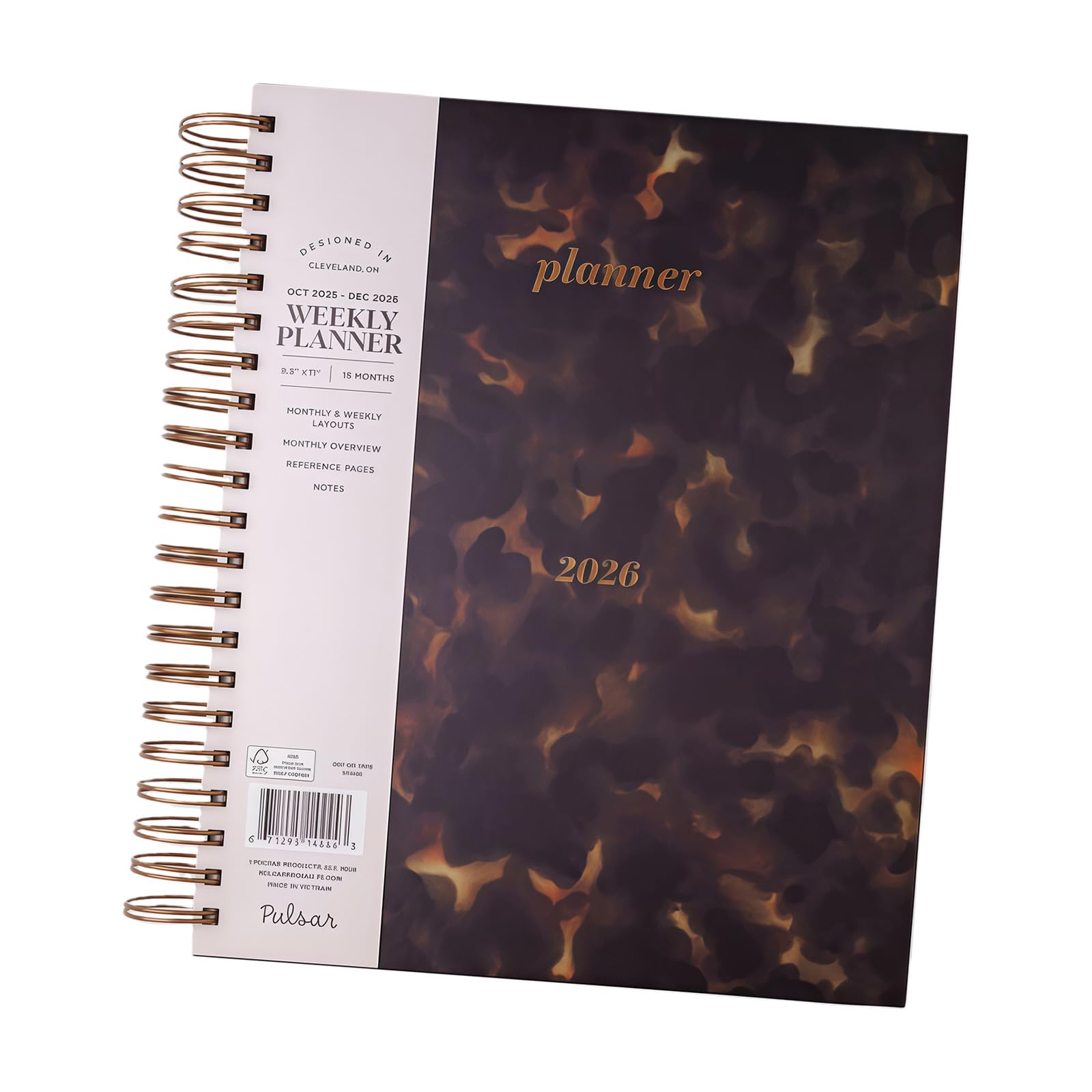 Agenda settimanale con copertina rigida 2026 Notebook con rilegatura a doppia spirale Agenda settimanale mensile 15 mesi 10.2025-12.2026 per la pianificazione mensile