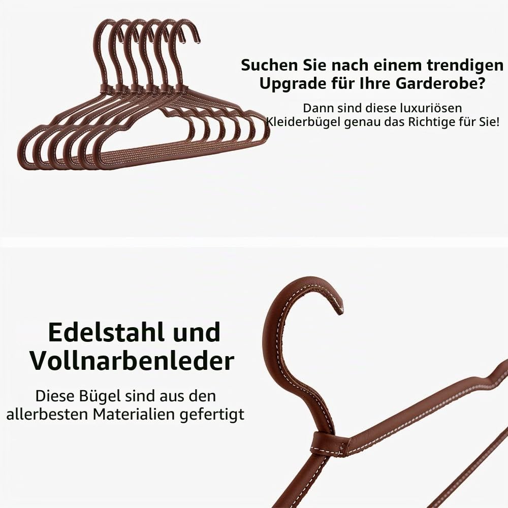 Brute Strength – Kleiderbügel aus Leder – Cognac – 6 Stück