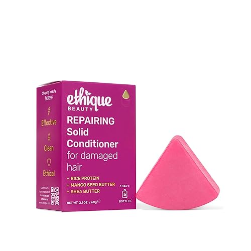 Ethique Barra acondicionadora reparadora para cabello seco y dañado con proteína de arroz, sin plástico, vegano, sin crueldad, 2.12 onzas,