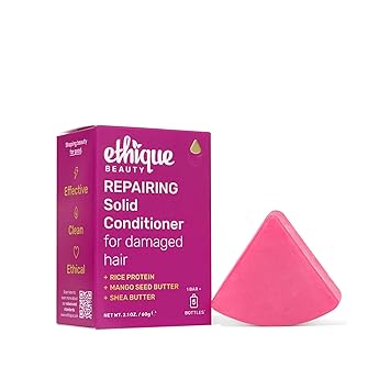 Ethique Repairing Conditioner Bar for dry, damaged hair with Rice Protein - Plastic Free, Vegan, Cruelty-Free, 2.12 oz - Formerly Too Delicious