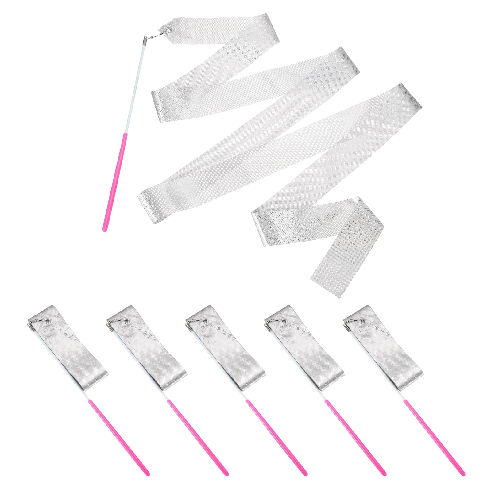 PATIKIL Dance Ribbons, 6 Pack 78.7 Inch Gymnastics Dance Streamers with Non-Slip Wand Dance Flags for Gifts, Dancing, Talent Shows, Baton Twirling, Bling Silver