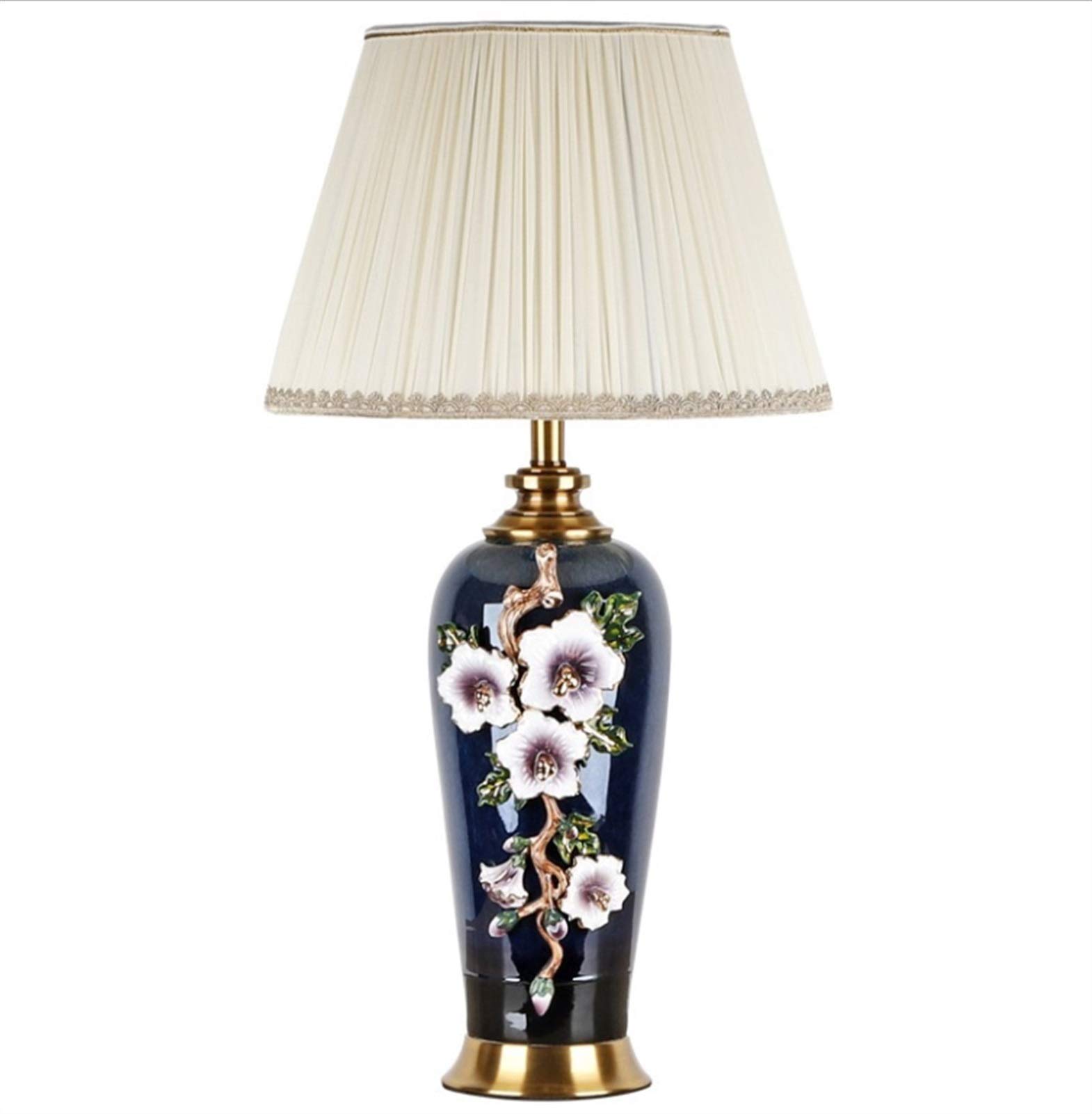 asdchZen Desk Lamp,European Style Light Luxury Enamel Ceramic Table Lamp Black,American New Chinese Style Marble Living Room Bedroom Study Decoration Bedside Lamp