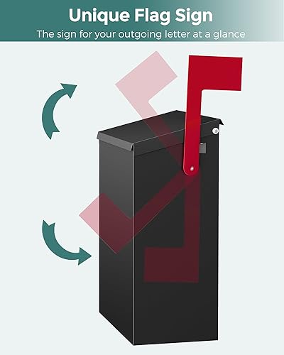 Miniatura 22 de LAND·VOI Buzón de pared con un kit de bandera y tres juegos de calcomanías de números de buzón de 0 a 9, buzones para exterior, buzón de metal Negro