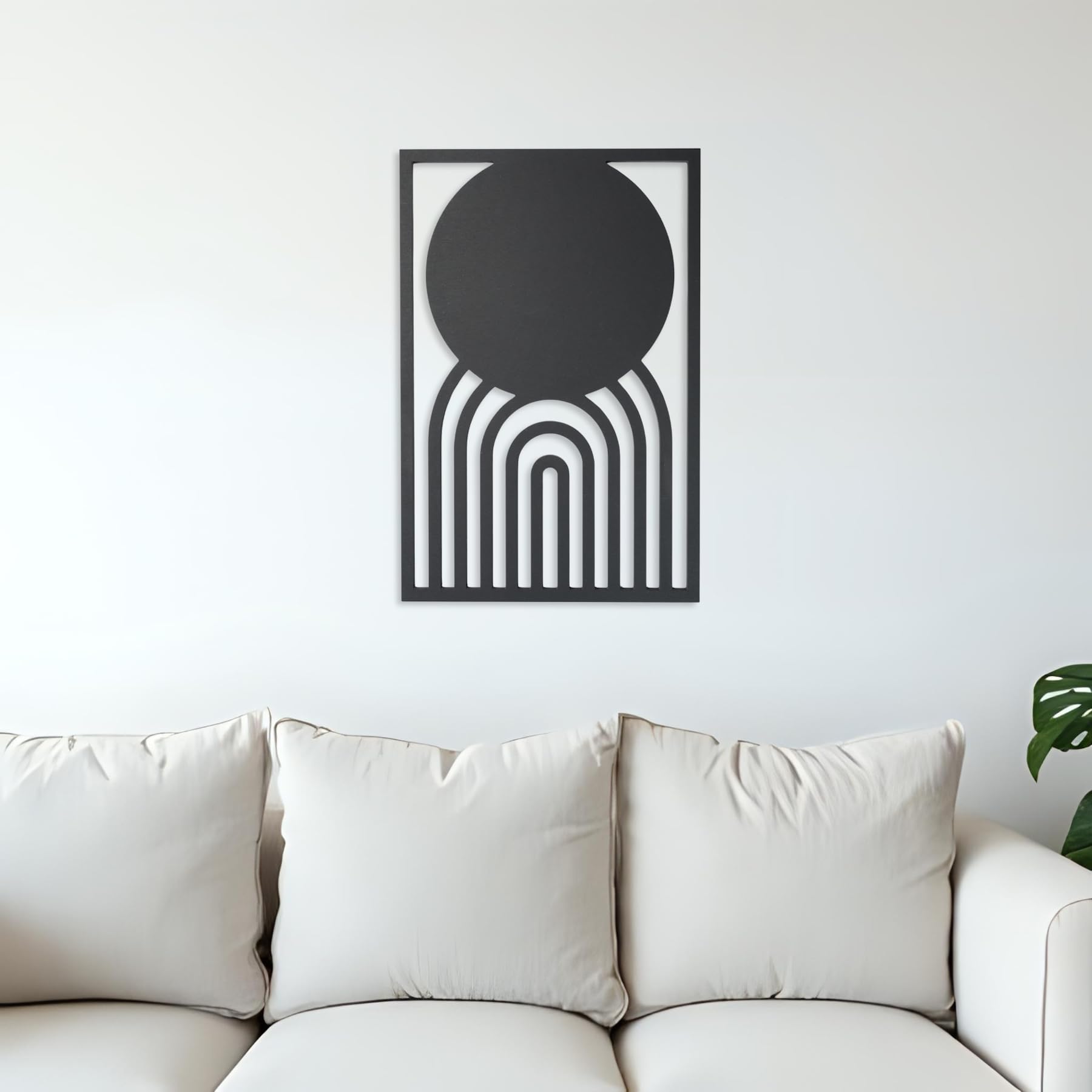 ebenkunst | Wanddeko Wohnzimmer - Moderne, stilvolle schwarze CNC Gefräste Wanddekoration Aus HDF Holz, 1 cm dick, Größe M 85 x 56 cm - Bilder Wohnzimmer, Made in Germany