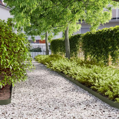 LoogCape 50 bordes para césped, color verde oliva, 10 x 103 cm, acero laminado en frío, borde para arriates, limitación de caminos, delimitación flexible, resistente, resistente a la intemperie