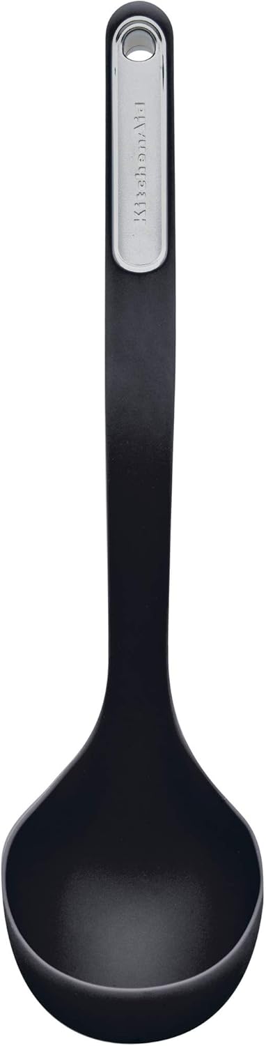KitchenAid Black Silicone Nylon Ladle - Heat Resistant 450°F, Large Sturdy Head, Nonstick Safe, Dishwasher Safe