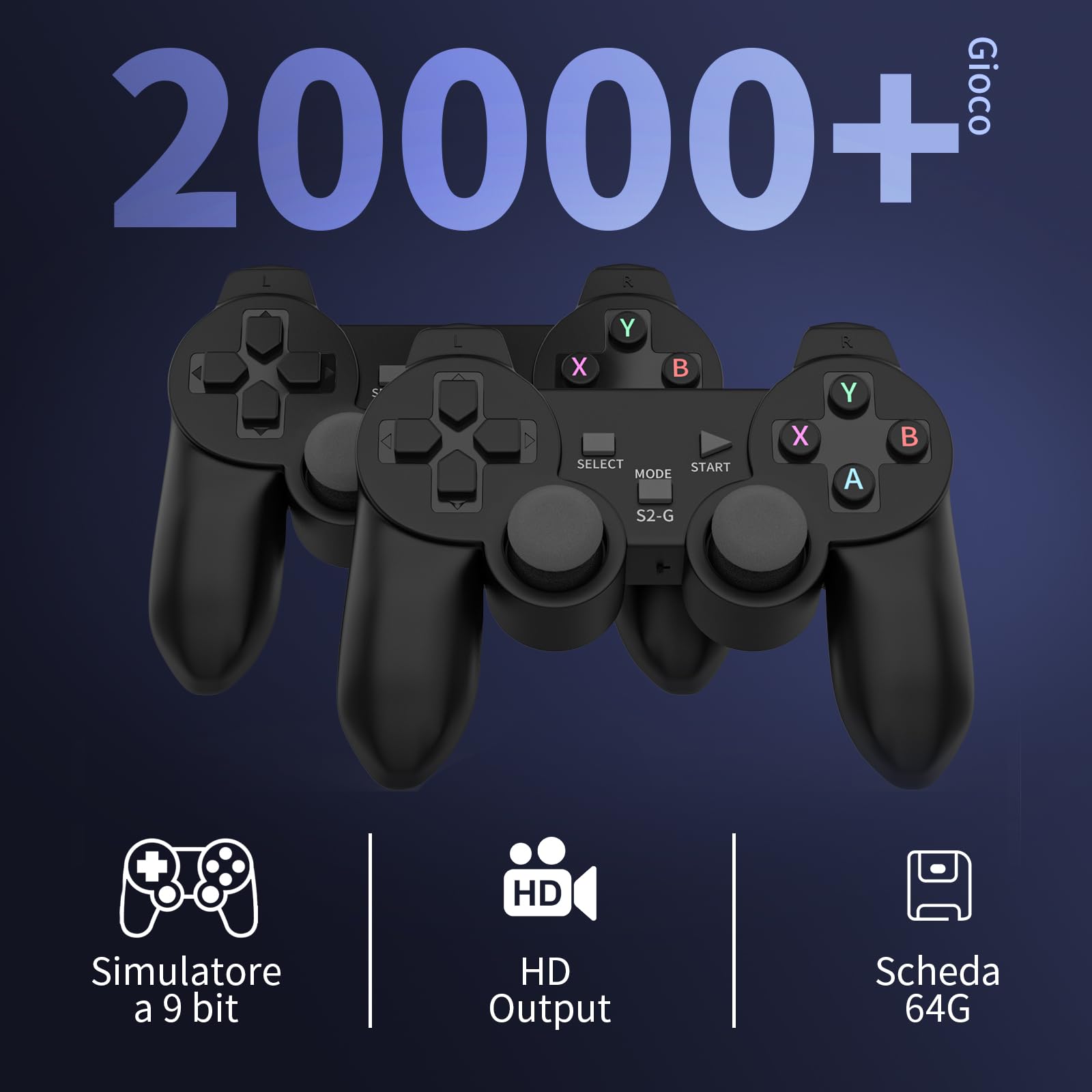 Console di Gioco Wireless Retrò M8, Plug and Play Mini Game Stick, 20,000+ Videogiochi Classici, Dotato di Doppio Controller di Gioco Senza Fili 2.4G, 9 Simulatori, Uscita HD 4K