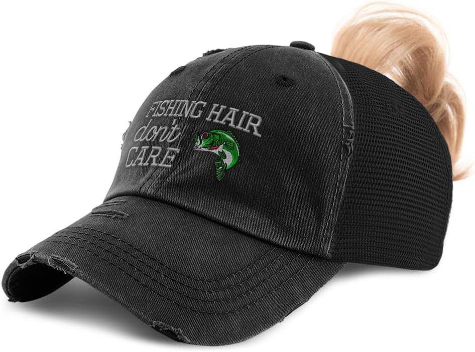 Speedy Pros Ponytail Cap Women's Baseball Cap Embroidered Fishing Hair Don't Care Embroidery Cotton