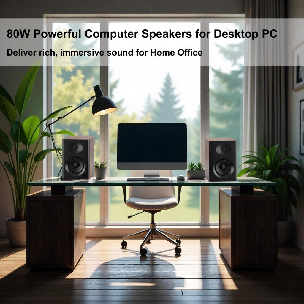 Computer Speakers for Desktop PC, 4 inches 80 Watts Computer Speaker with Bass, HiFi Audio for Gaming, Monitors, Laptop, TV, Gaming & Record Player, Gifts, Walnut Pair - Image 4