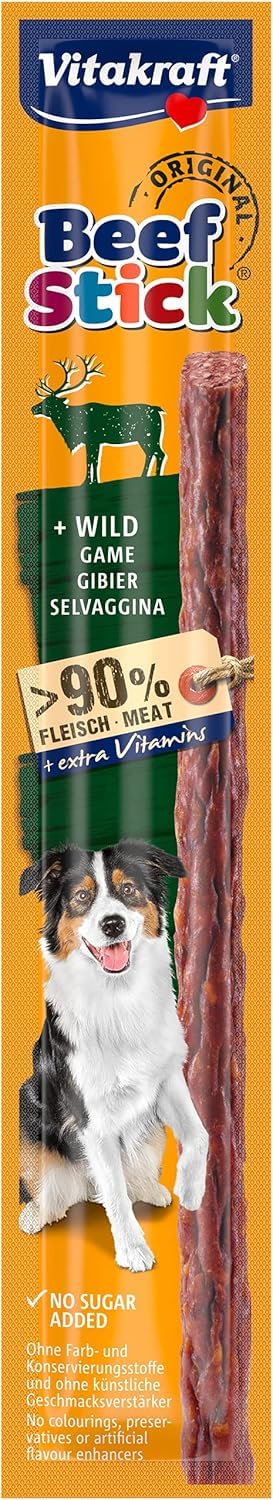 Vitakraft Beef Stick Wild, Hundeleckerli, Fleischstick vom Wild, Hunde Trainingsleckerli, ohne Zusatz von Zucker (1x 12g)