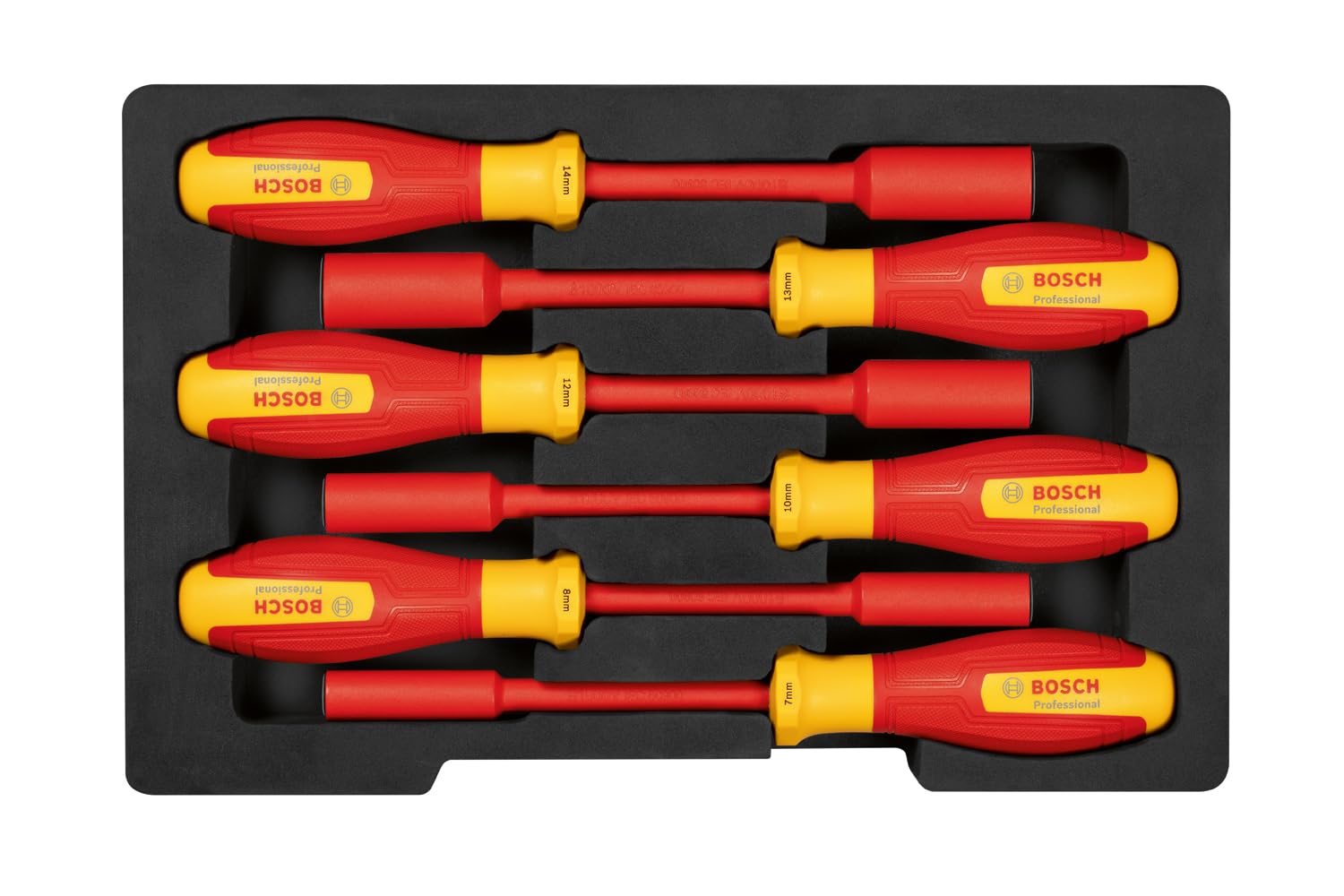 Bosch Professional juego de llaves de vaso VDE de 6 piezas (7-14 mm, certificadas hasta 1000 V)