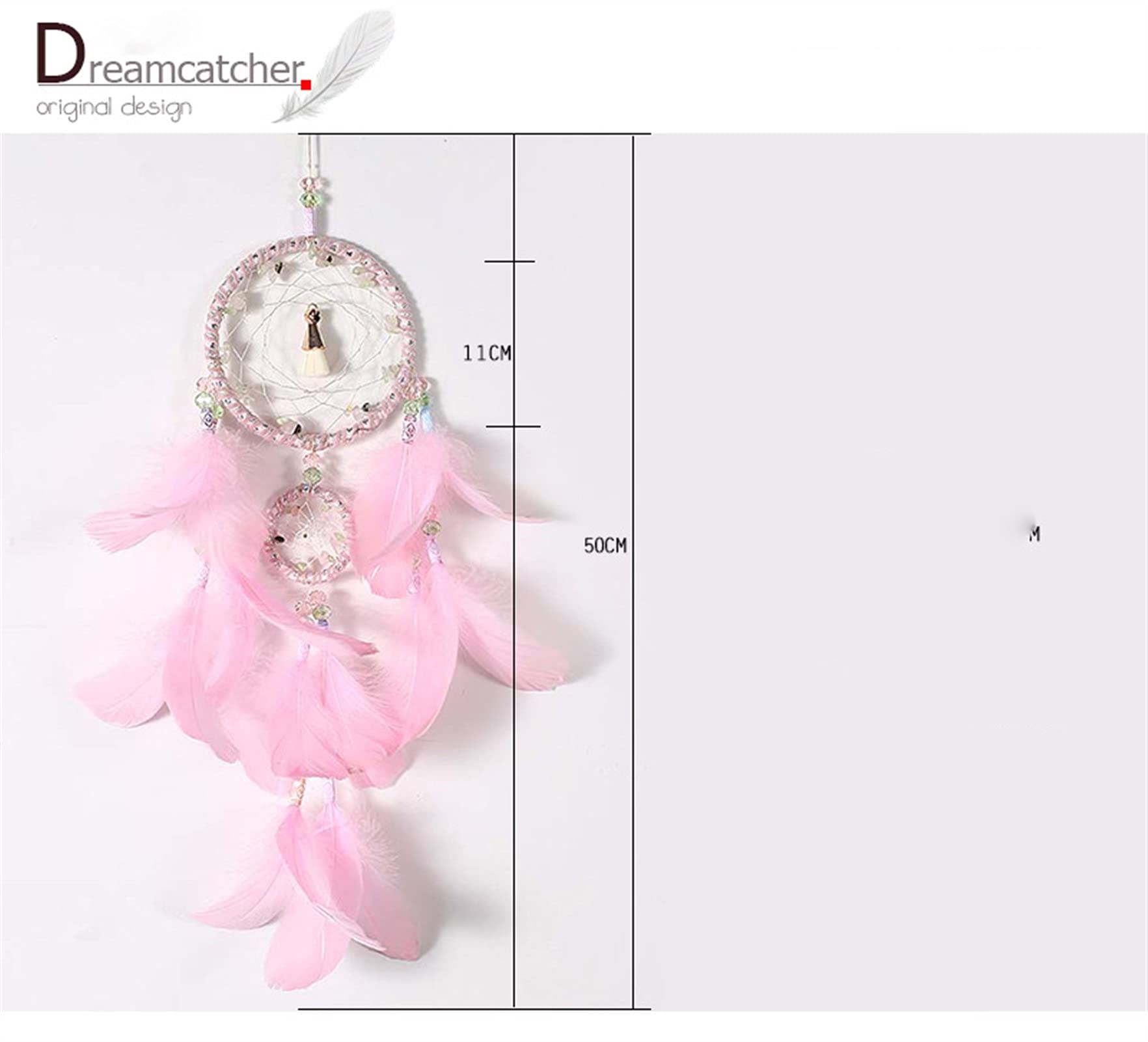 Wandbehang Traumfänger Rosa und Mint Boho Dreamcatcher Home Decor Geschenk Federn Kindergarten (Color : Pink)