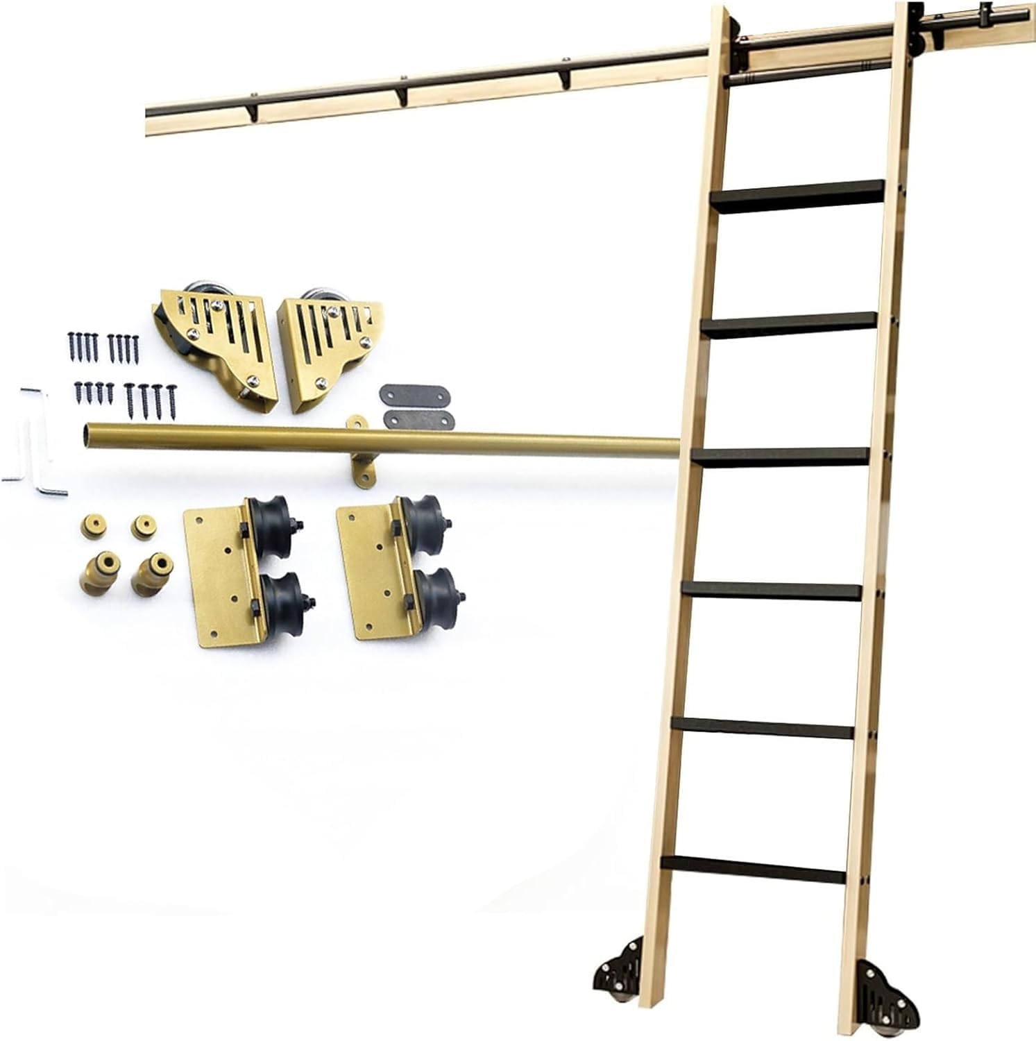 Robustes Schiebe-Bibliotheks-Hardware-Kit, mobiles Leiterbahnsystem für Schrank, komplettes Rollensystem, keine Leiter im Lieferumfang enthalten, einfache Installation, langlebiges Design