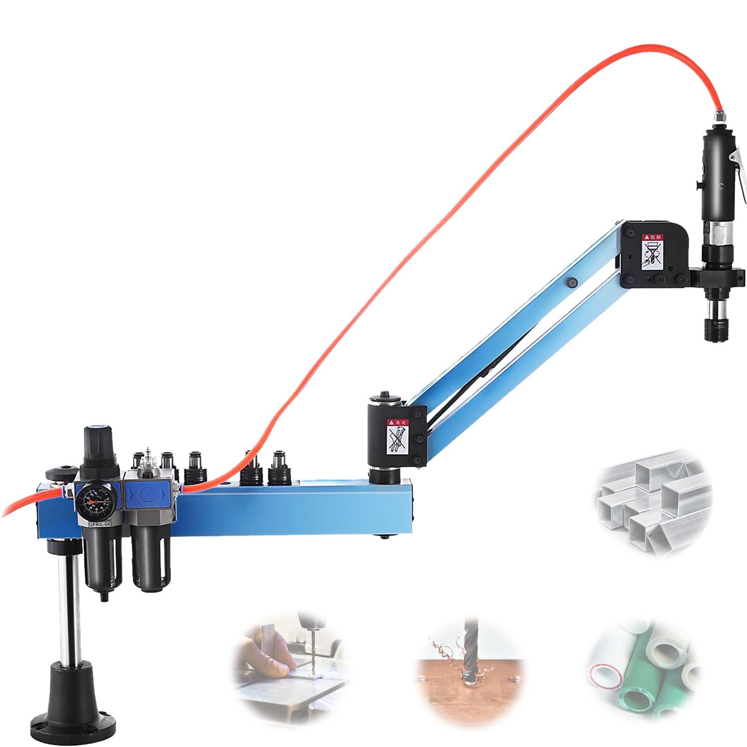 Maschiatrice Pneumatica M3-M12, Maschiatrice Pneumatica Verticale da 1000 Mm con Cantilever a 360°, Filettatrice per Foratura con Braccio Flessibile da 400 Giri/min con Pinze per Maschi M3-M12