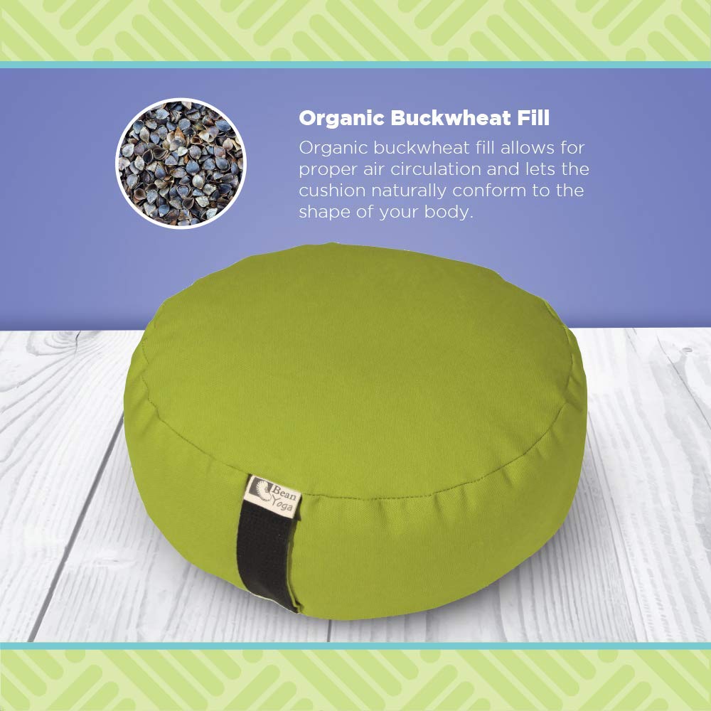 Bean Products Zafu cojín de meditación, yoga, varios colores, tamaños y telas, relleno de trigo sarraceno orgánico, fabricado en Estados Unidos, Round - 14", LHASSA GOLD