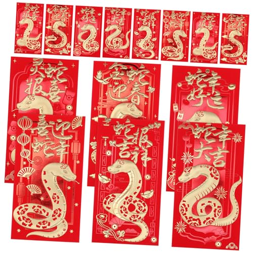 healvian 36個蛇年干支赤い封筒 おしゃれ可愛いカード型マネーポケット 旧正月 春節祝い向け伝統的な福袋 祝儀袋 智慧と繁栄を象徴する書道入