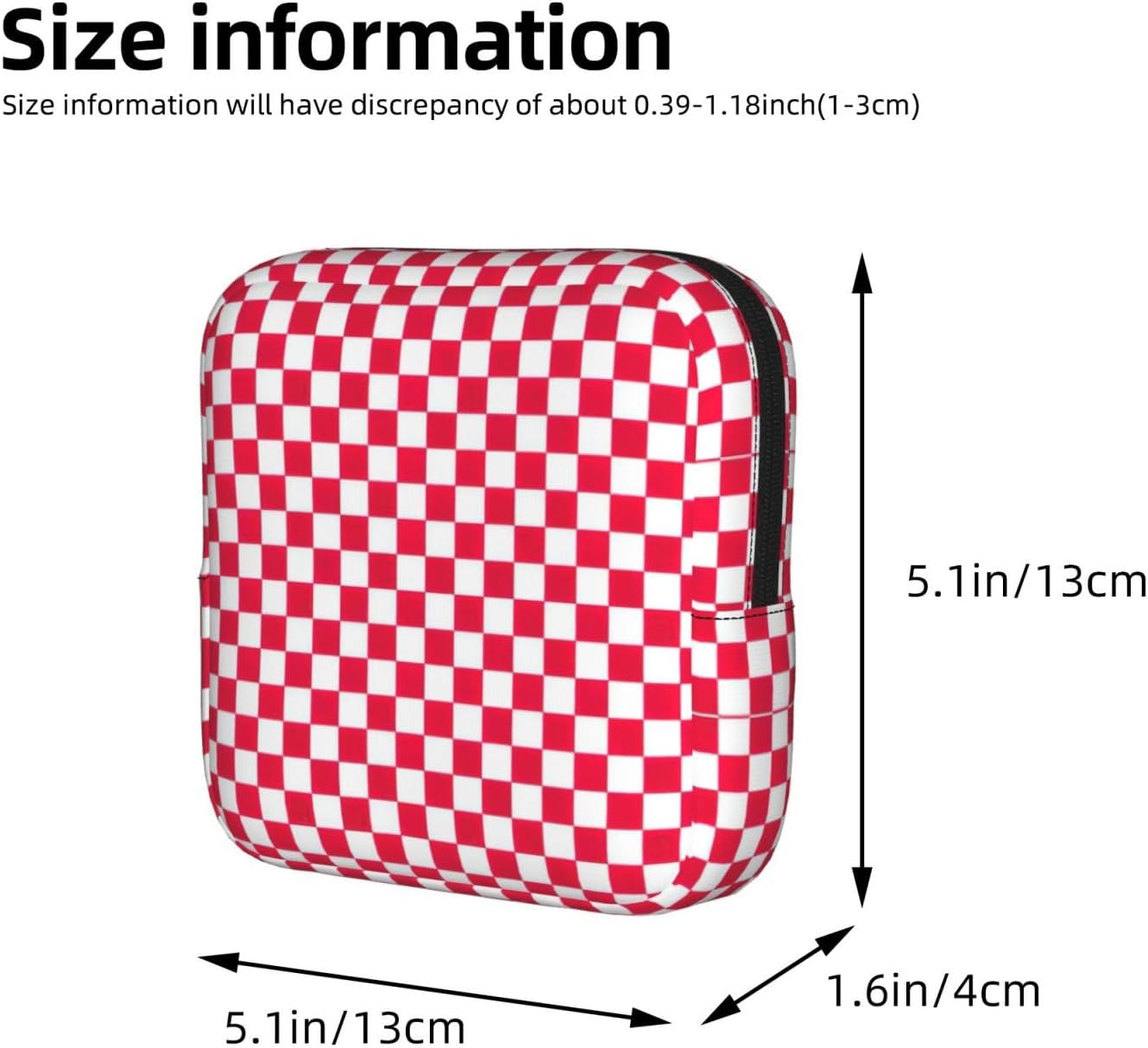 Red Checkered White Squares Print Women Period Bag Sanitary Pouch Portable Pad Pouch Tampon Holder Small Zipper Pouch Storage Bag