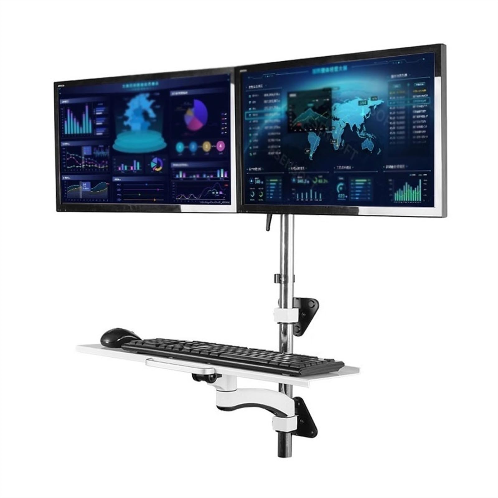 Aioneer Monitor Arm Wall Mount Workstation, Sit Stand Dual Monitor Mount For 15''-27'' Screens, Adjustable Wall Mount Dual Monitor Arm With Foldable Keyboard Tray Monitor Mount A-600mm