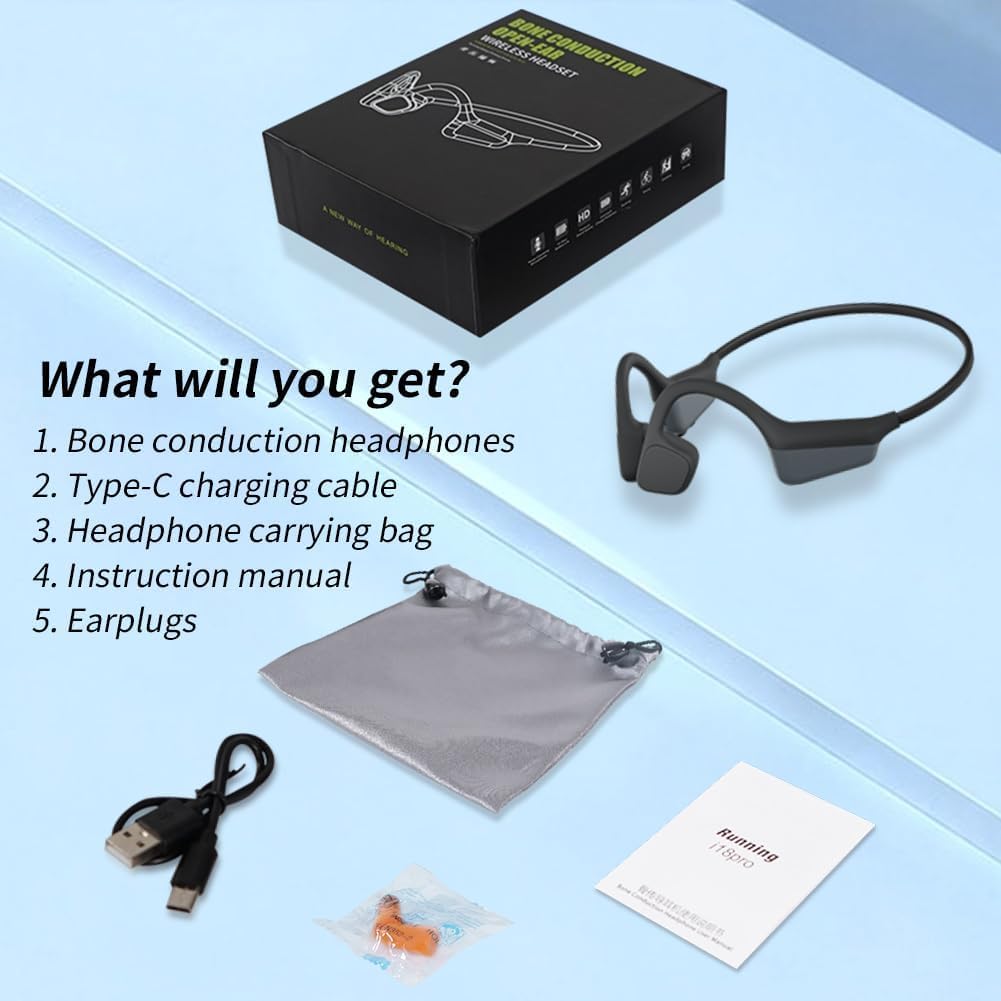 Cuffie Conduzione Ossea, Bluetooth 5.3, Auricolari Sportivi Bluetooth Open-ear, IPX5 Impermeabili, Autonomia 10 Ore, Qualità Audio HD, Open-ear Cuffie Per Corsa Ciclismo Guida Fitness (Nero)