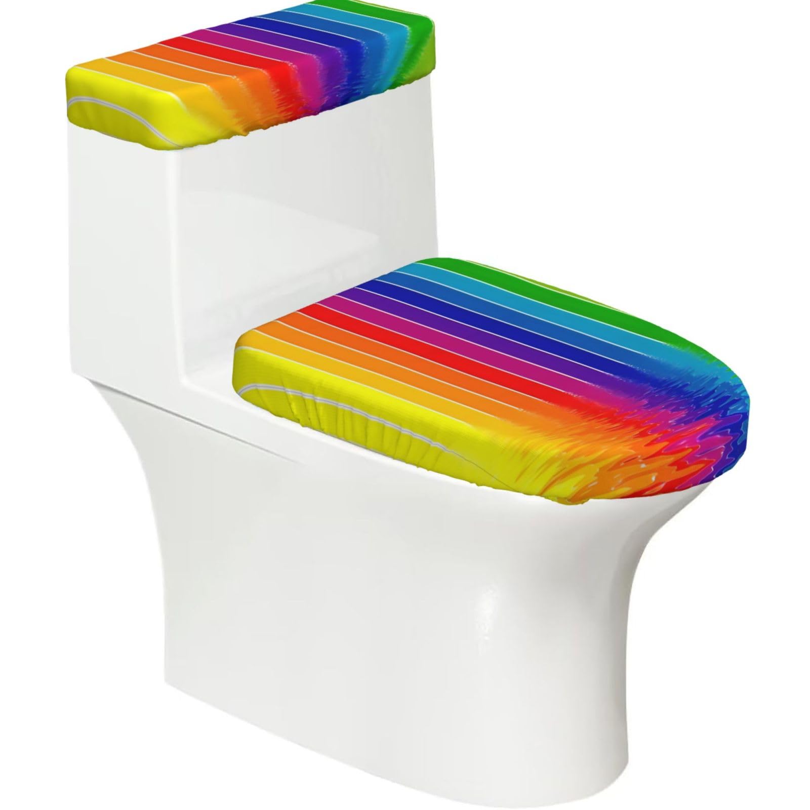 Mrowyc Black Rainbow Striped Printed Toilet Seat Set - Set Of 2 - Universal Toilet Seat Cover - Housewarming Birthday Christmas Gift