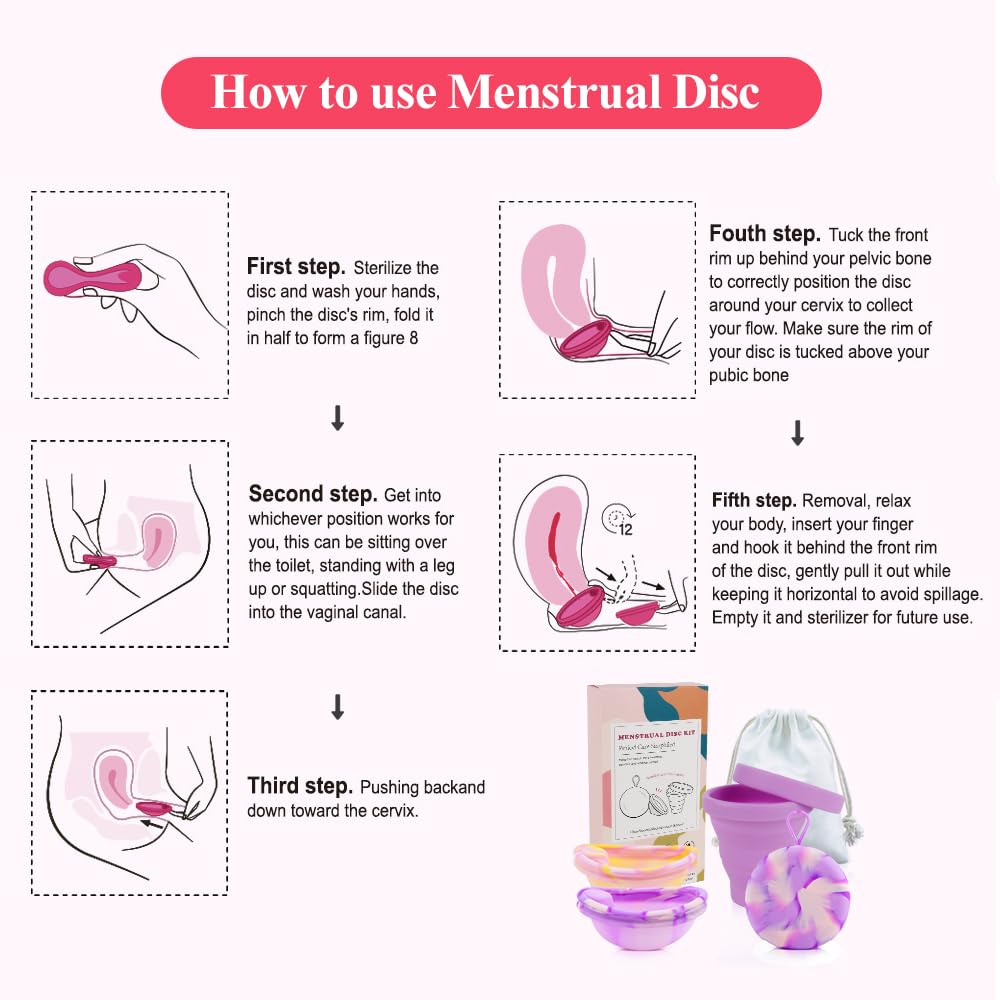 Zestaw krążków menstruacyjnych, dysk menstruacyjny z 2 krążkami okresowymi w rozmiarze S+L, sterylizator i torba do przechowywania, krążek menstruacyjny wielokrotnego użytku dla aktywnych
