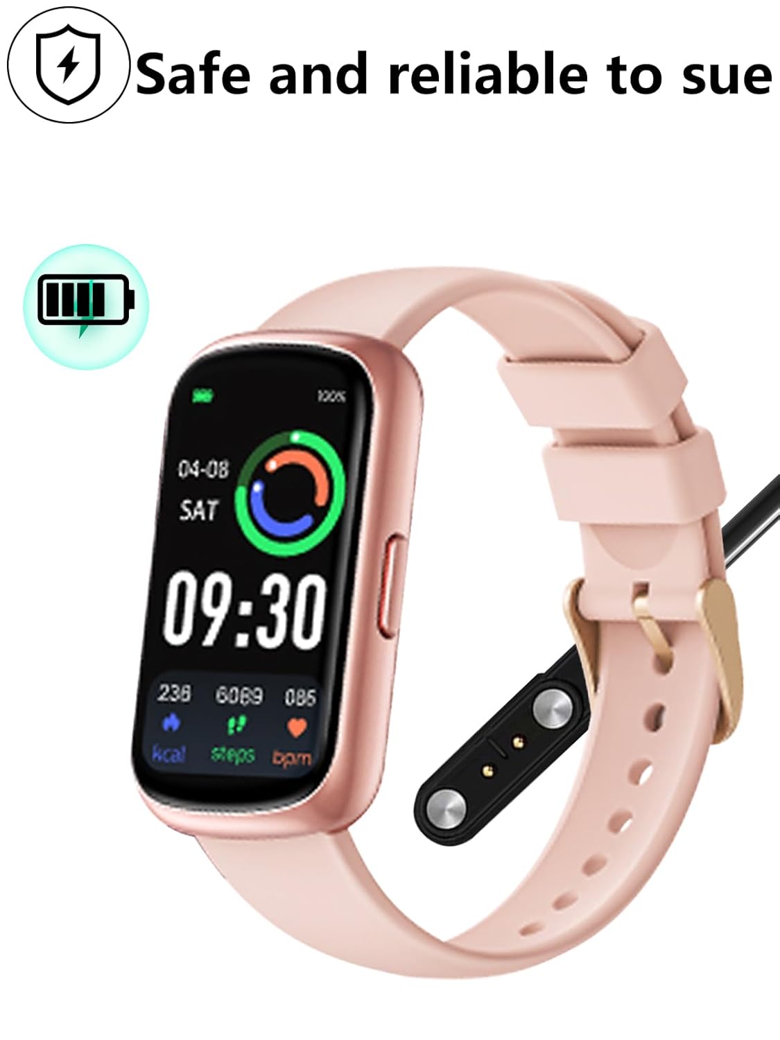 AKUMAKA CS5 smart watch being charged magnetically by the UYRUREL cable.
