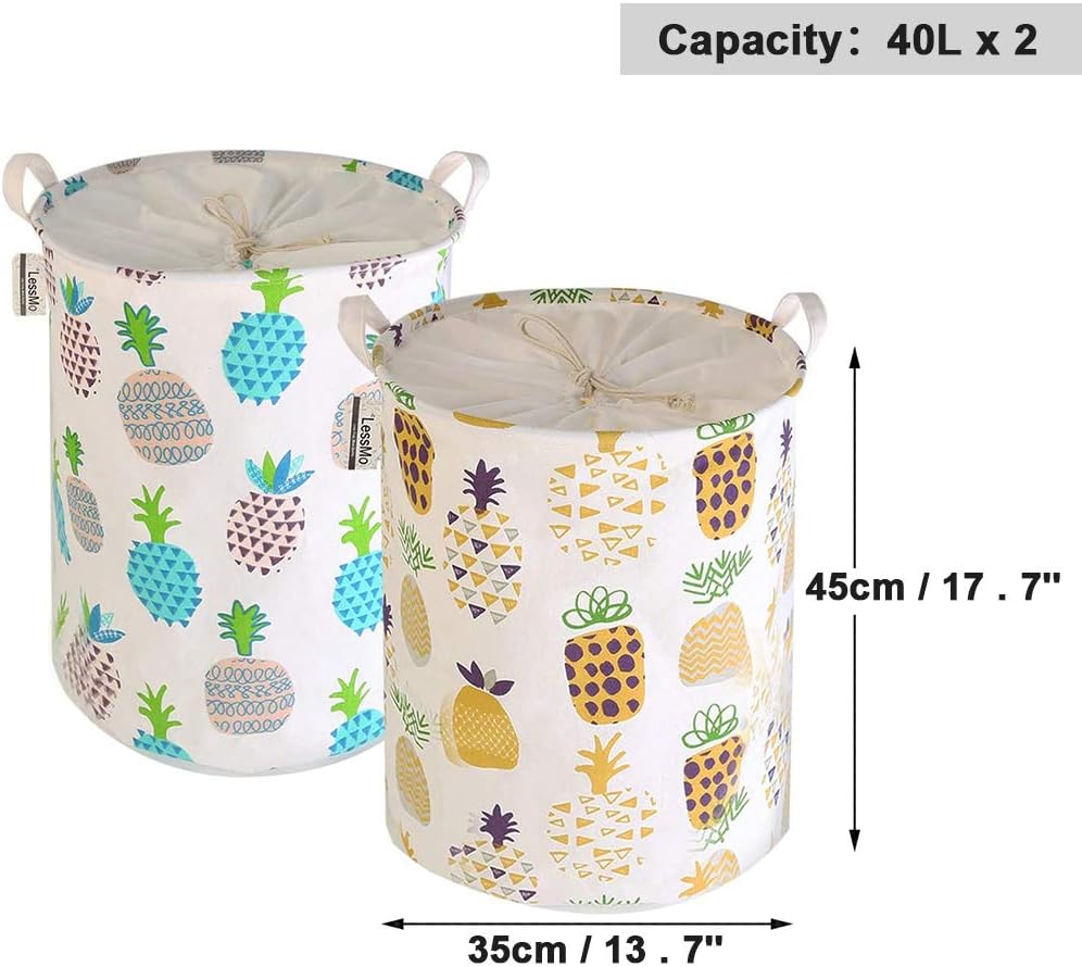 LessMo 2 Pcs 17.7" Laundry Basket, Foldable Laundry Basket Storage Sorter, Drawstring Waterproof Closure for Dust-Proof, for Room, Large Cotton and Linen Fabric