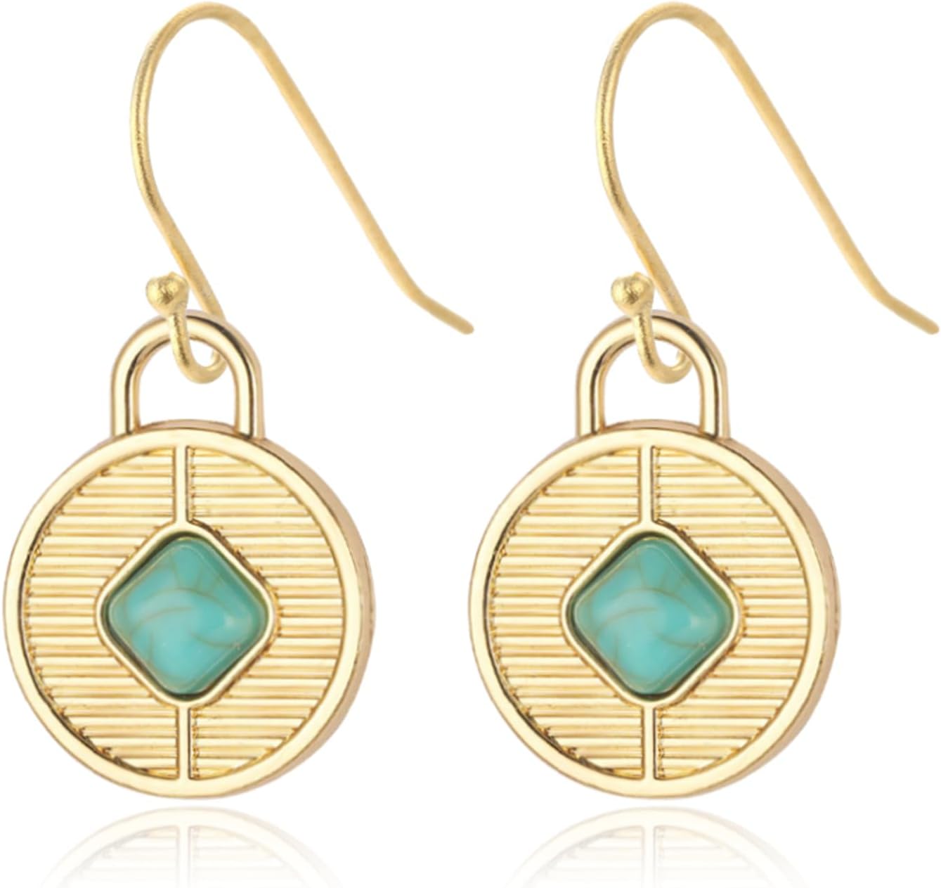 Natural Turquoise Earrings for Women Boho 14K Gold Plated Dainty Sun Earrings Lightweight Circle Disc Coin Geometric Heart Earrings Vintage Ethnic Jewelry Gift