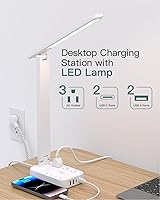 Vista 2 de Addtam Lámpara LED de Escritorio, Regleta de Enchufes con 3 Tomas 4 Puertos de Carga USB (2 USBC), Lámpara Táctil de 4 Modos 5 Niveles de Brillo