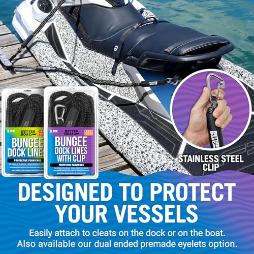 Image of 2-Pack Black Bungee Dock Lines with Clip, Marine Grade Boat Rope, Jet Ski