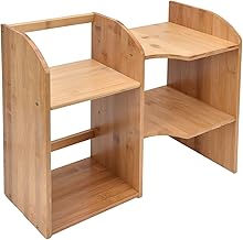 Organizador de estante de mesa de bambu, prateleira de mesa, economia de espaço, pequena prateleira de armazenamento de mesa, estante de mesa, prateleiras multifunções para decoração de casa, escritório, presentes