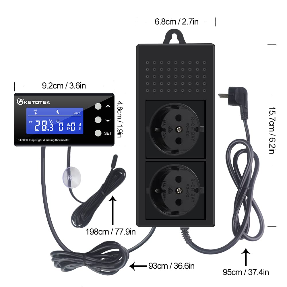 KETOTEK PID Tag Nacht Thermostat Dimmer Temperaturregler Steckdose Stecker mit Timer Digital Dimmthermostat für Wärmelampe Gewächshaus Aquarium Pflanzen Reptilien
