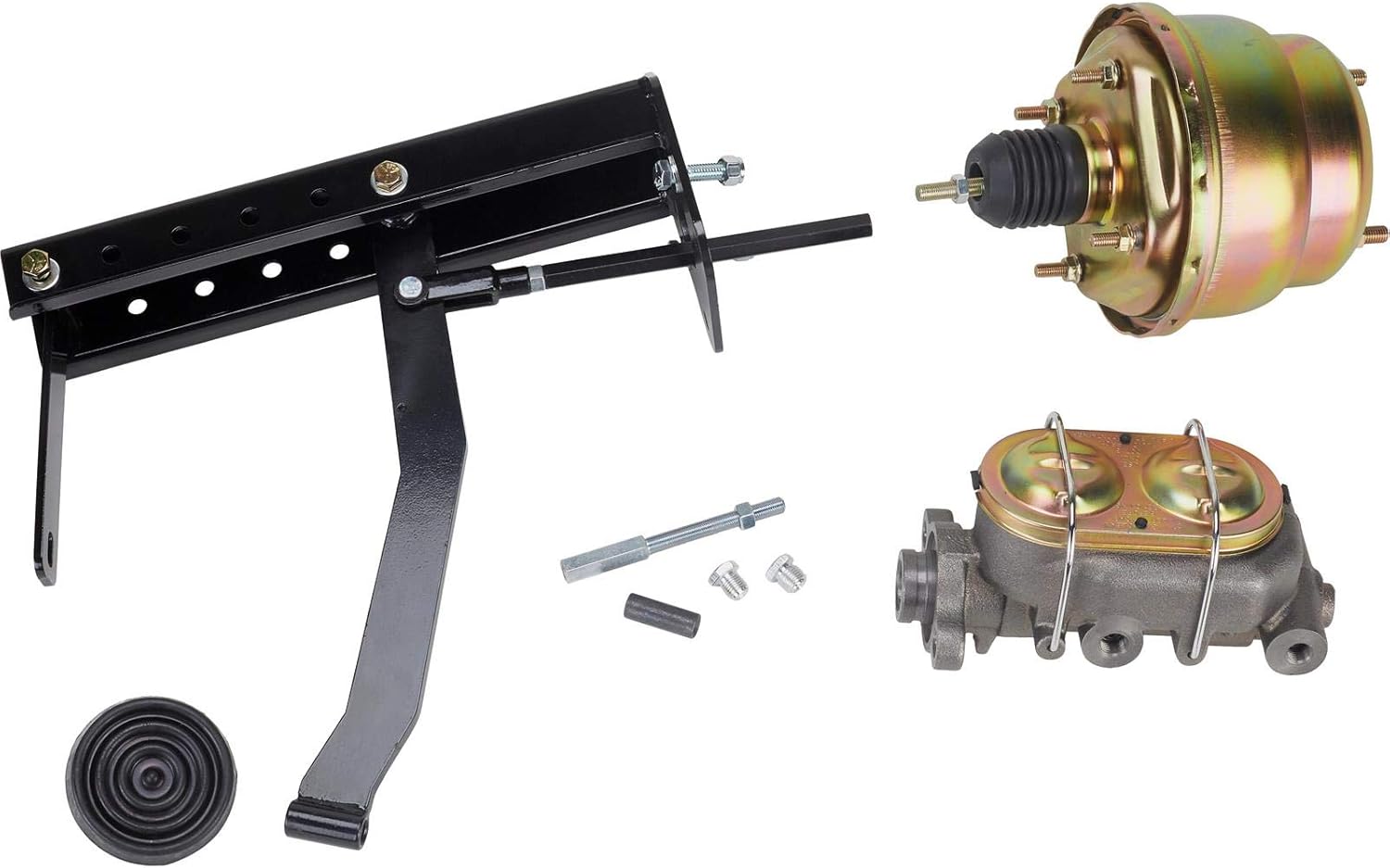 Speedway Motors Under-Dash Power Brake Pedal Assembly with 7-Inch Dual Diaphragm Booster and 1” Bore Master Cylinder, Universal Firewall Mount Conversion for Early Cars & Trucks