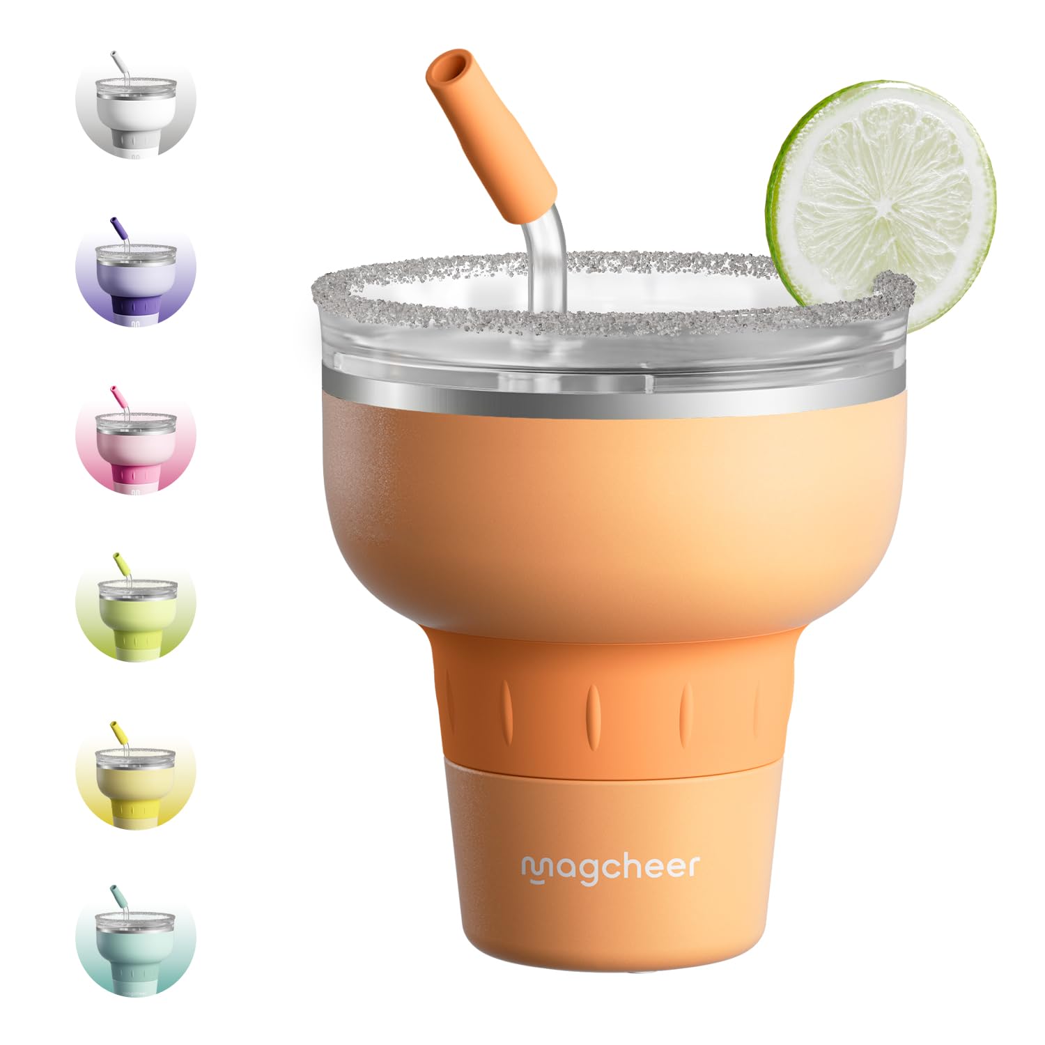 magcheer Insulated Margarita Tumbler with Lid and Straw,473ml(Peach)