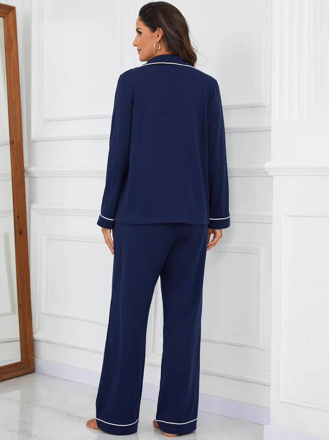 Women Pajama Set 100% Cotton Button Down Long Sleeve Pjs Sets with Pockets - Image 5