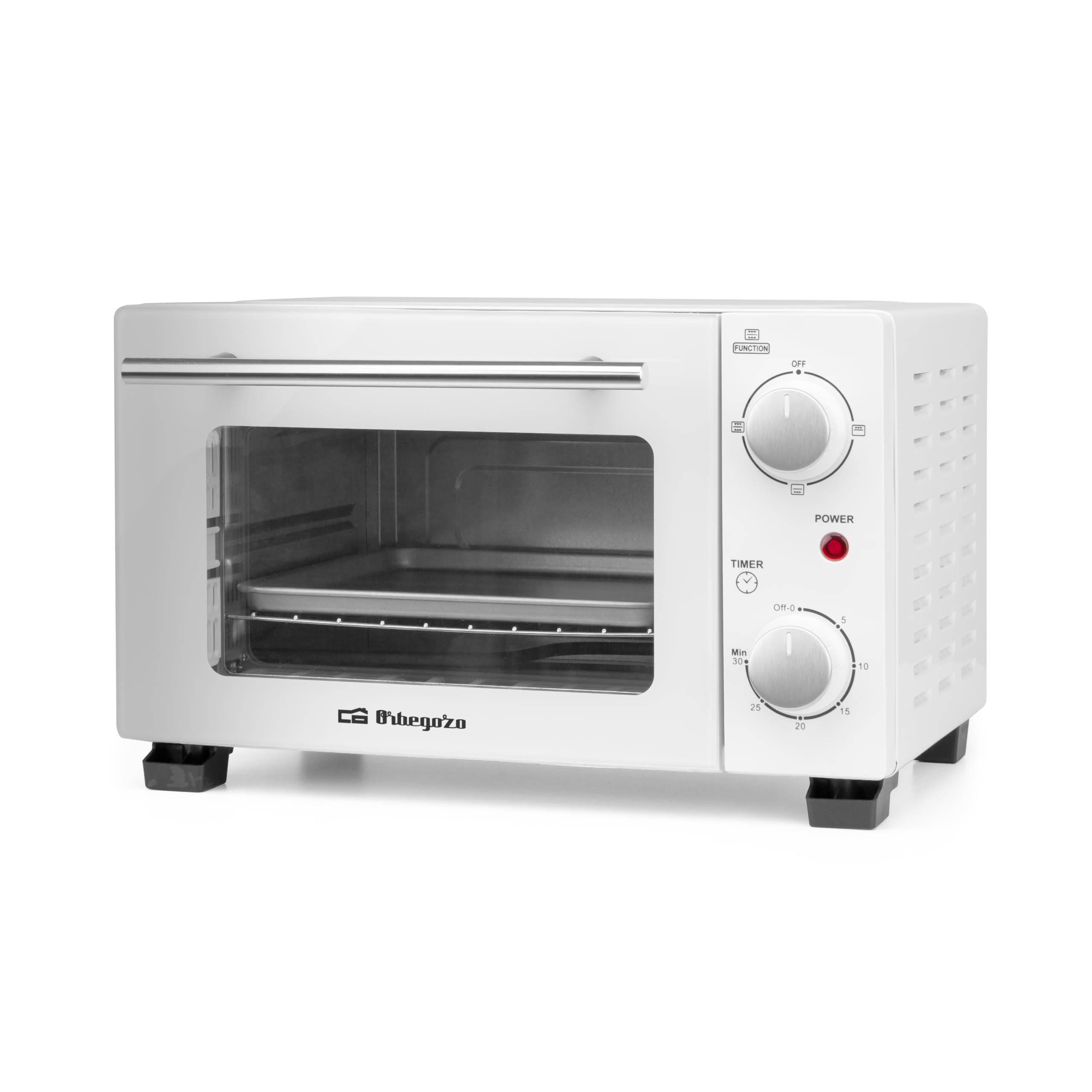 Orbegozo HO 975 Horno Eléctrico de Sobremesa 800W Capacidad 10L Temporizador 30 min Doble Cristal Templado Selector Calor Superior e Inferior 2 Barras Calefactoras Curvas Bandeja y Rejilla