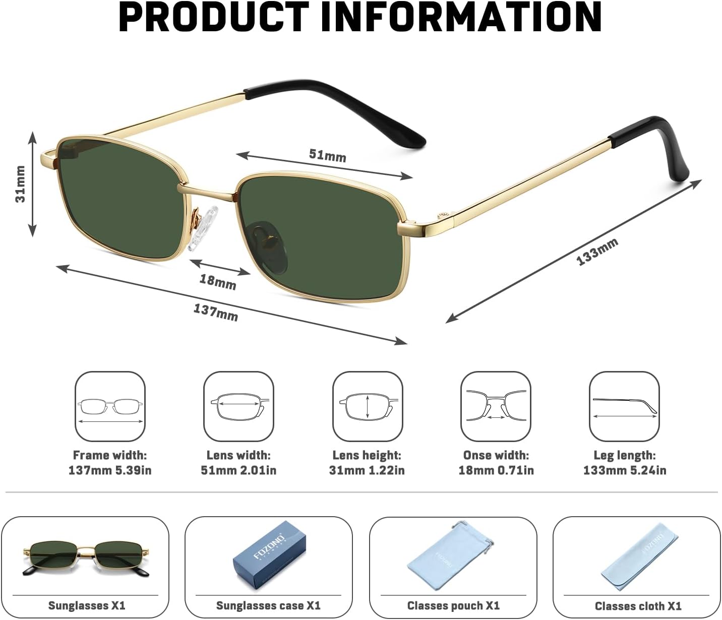 Rectangle Sunglasses for Women 90s Retro Small Narrow Square Frame UV400 Protection - Image 5