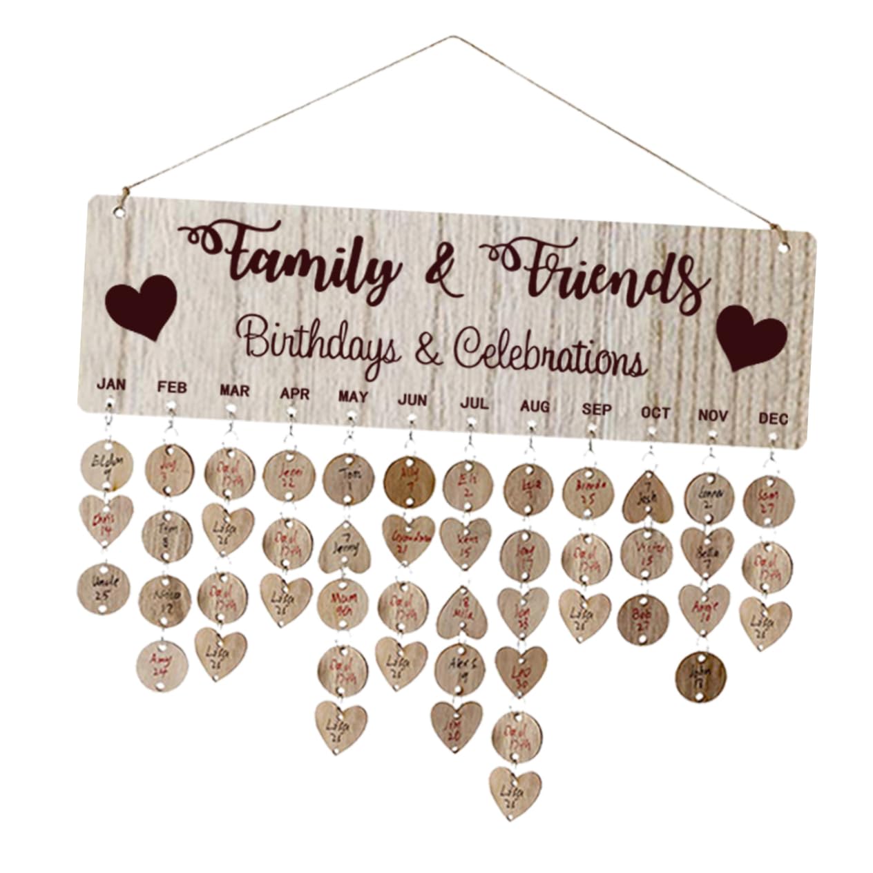 NUOBESTY 9 Set di Calendario per Famiglia E Amici Promemoria in Legno Promemoria per Compleanni Promemoria da Appendere alla Parete Promemoria per La Casa