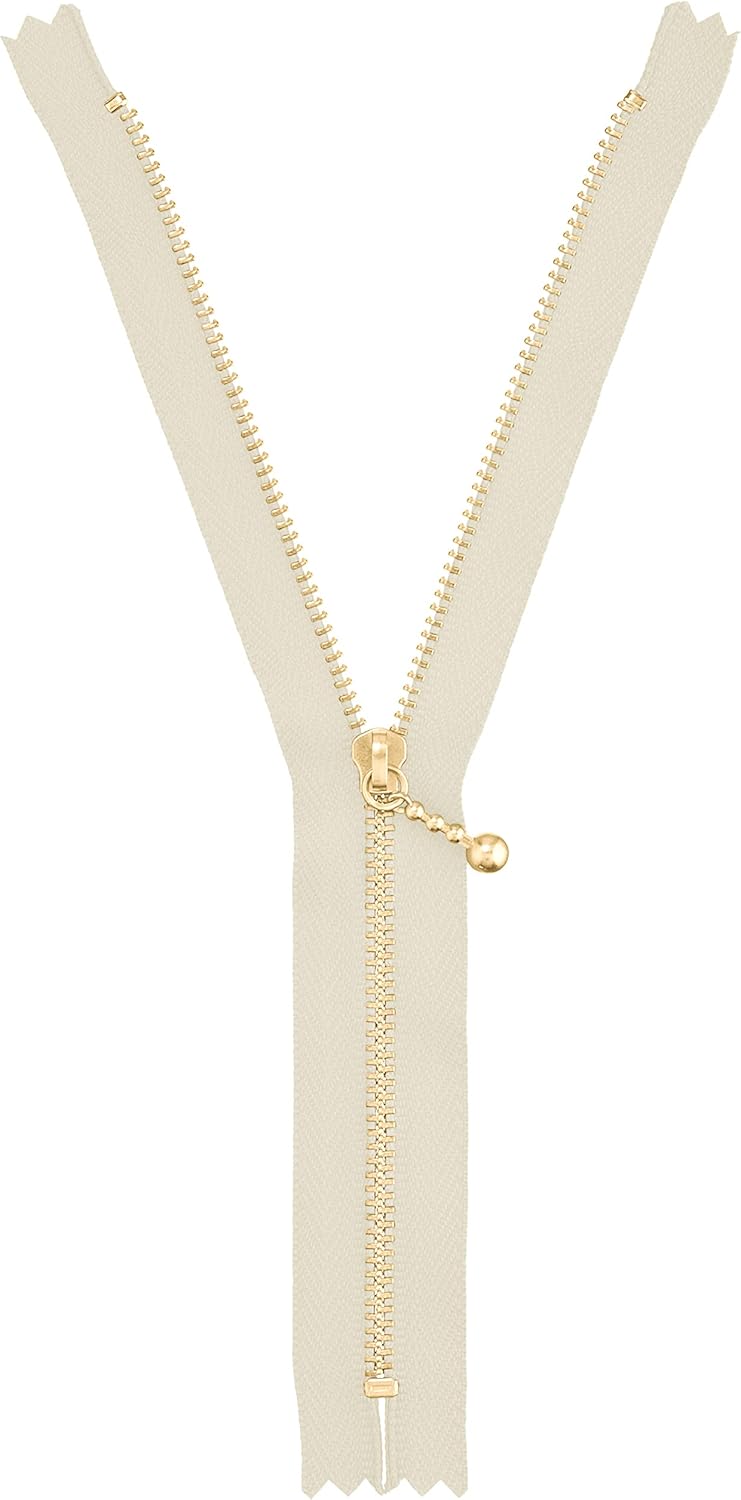 Y.K.K 3MGC-20 Gold With Ball, Zipper and Stop, Pack of 10, Length 7.9 inches (20 cm), Light Beige