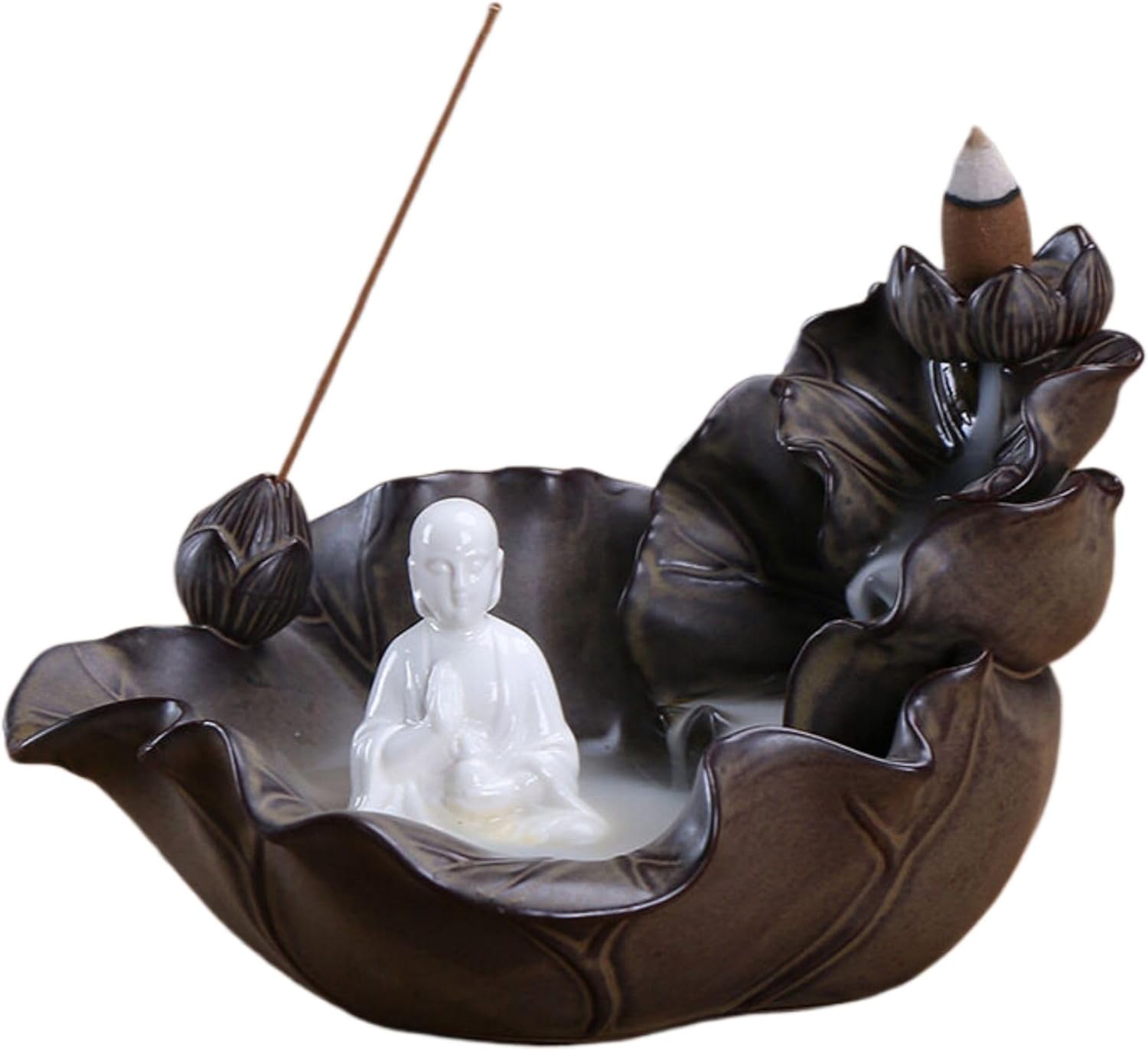 Ceramic Incense Holder 陶瓷倒流 Incense Burner Stick 塔 创意大号荷叶如来摆件倒流炉香插-12961