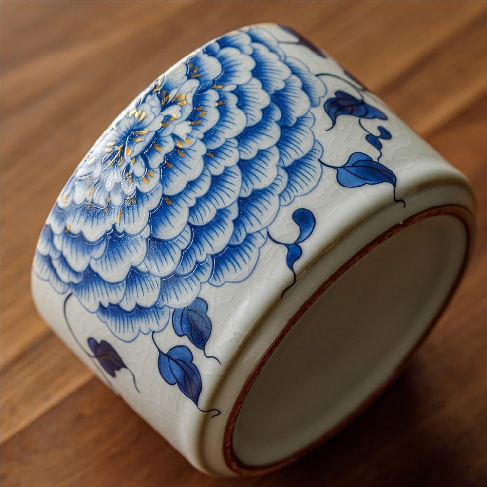 Ru Kiln Cendrier en céramique pivoine avec couvercle, entonnoir