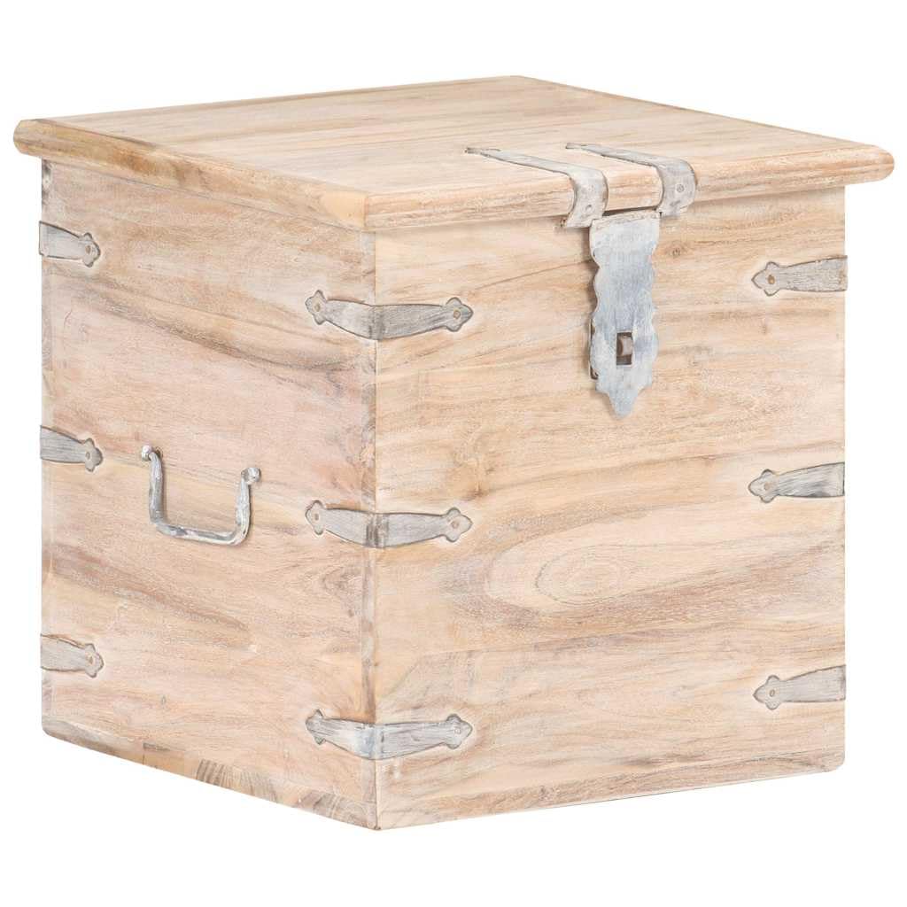 Baúl de almacenamiento de madera maciza de acacia 40 x 40 x 40 cm con acabado blanco con cerradura, con asas, banco y mesita de noche para dormitorio, salón, pasillo, habitación infantil