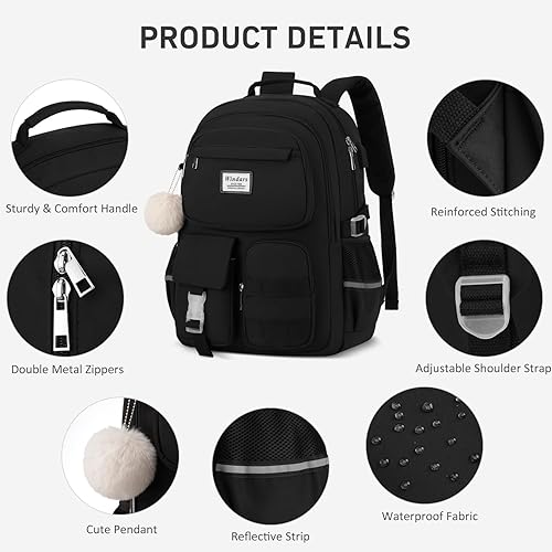 Miniatura 4 de Mochila escolar WINDARS para adolescentes, linda mochila para portátil para mujeres estudiantes, mochila estética para secundaria y preparatoria,