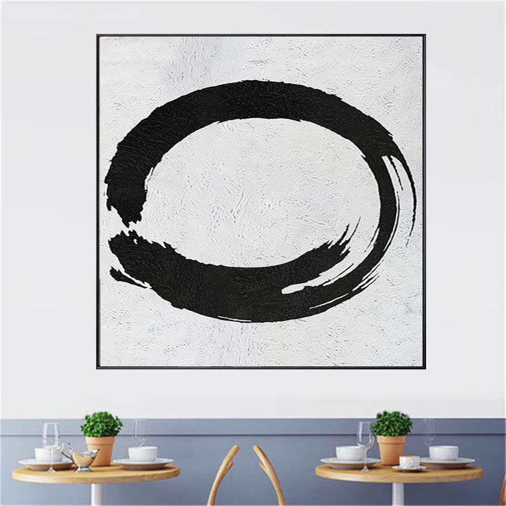 Montecarduo 100% Hand-Painted Oil Painting - Modern Geometric Abstract Oil Painting Black And White Circle Texture Canvas Hand-Painte Painting Home Decor Hotel Aisle Decor,60X60 Cm