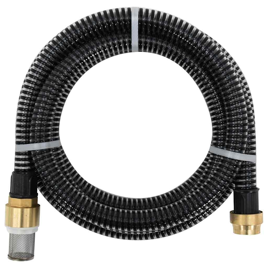 Manguera de aspiración con conectores de latón, color negro, 10 m, PVC, 1 pulgada, manguera de agua para jardín, riego, tubería de agua, terraza, balcón, invernadero, 6 bar, con válvula de