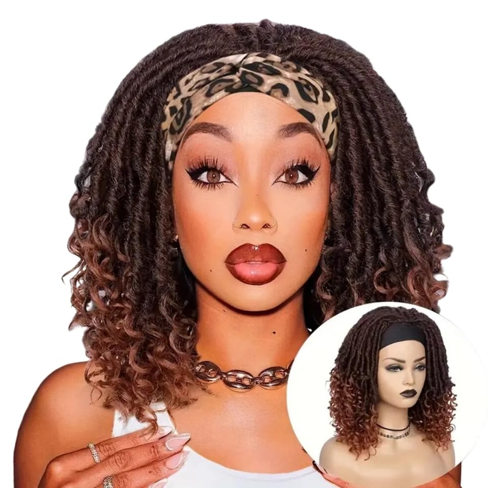 Czrleaty Dreadlock Braided Wigs with Headband Synthetic Goddess Faux Locs Hair Wig with Curly Ends Freetress Twist Crochet Hair Wigs For Black Women