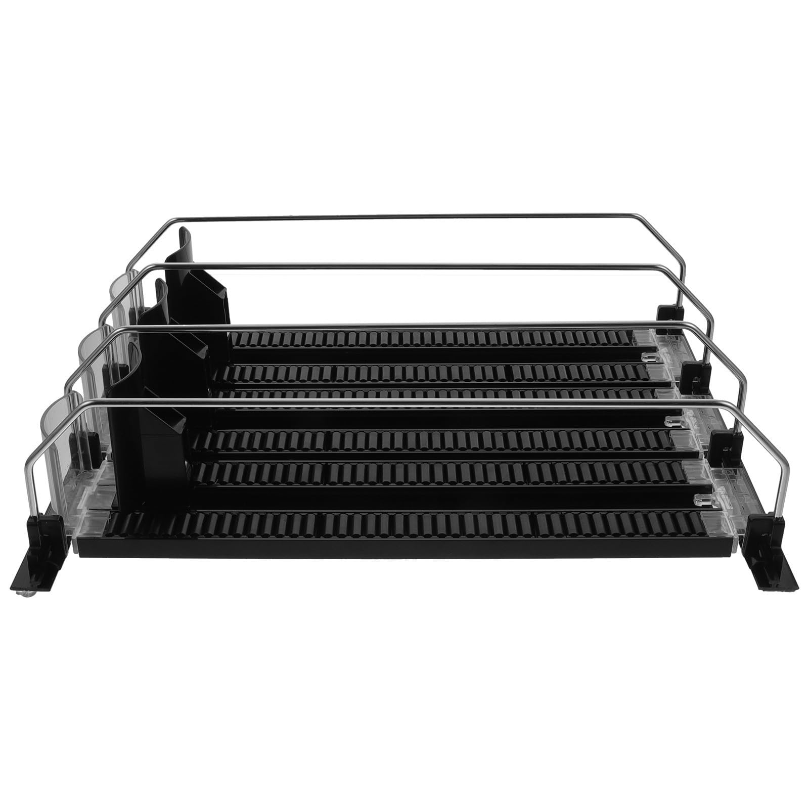 Hemobllo 3 Piezas Organizador de Bebidas para Refrigerador, Organizador de Botellas para Refrigerador, 300-310mm, Negro, Abs y Acero Inoxidable, Autoempujable, Fácil de Instalar,
