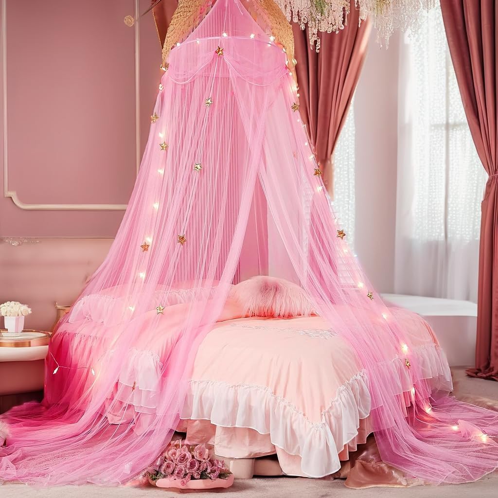 DixRainbow pink bed canopy for girls kids Screen bedspreads, children