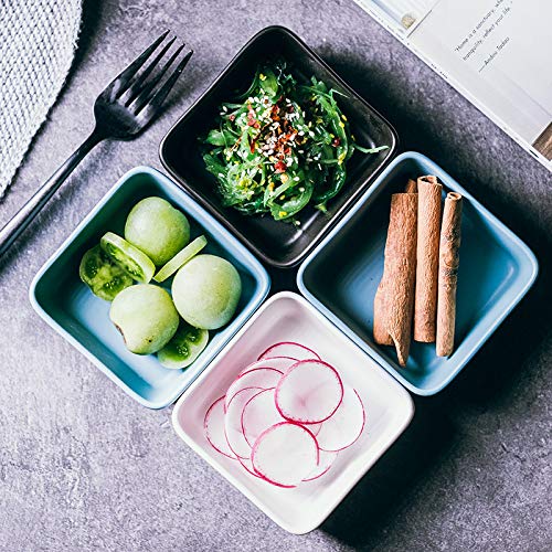 Sizikato 4 Pcs Matte Ceramic Square Soy Sauce Dipping Bowls Side Dishes For Snack Sushi Fruit Appetizer Dessert. 3.5 Inches #TOP5