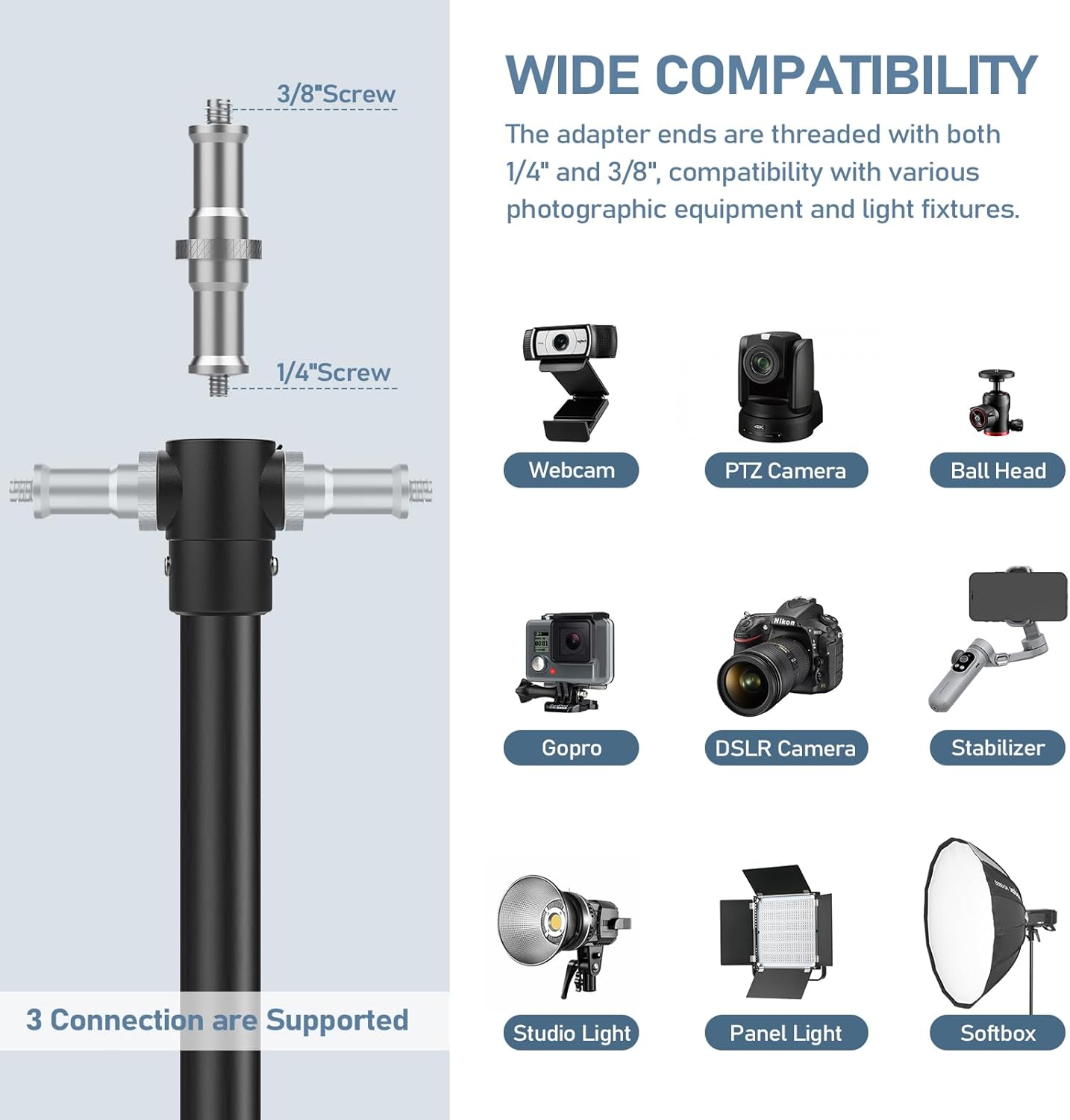 13.1' Heavy Duty Light Stand Photography, Sdfghj 157.2in/4m Adjustable Metal Professional Sky High Tripod with Air Cushioned with 1/4& 3/8 Screw Adapter Compatible with Most DSLR Cameras